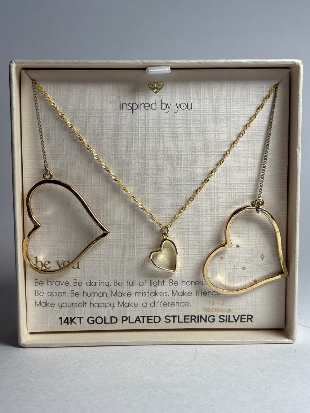 14K Gold Plated Sterling Silver Heart Necklace Set Gift Boxed
